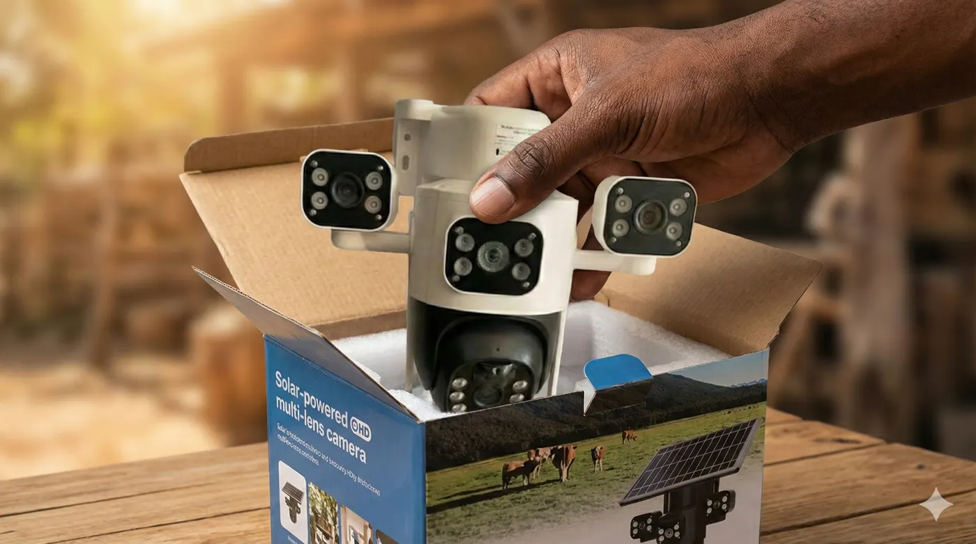 Solar-powered multi-lens camera being unboxed